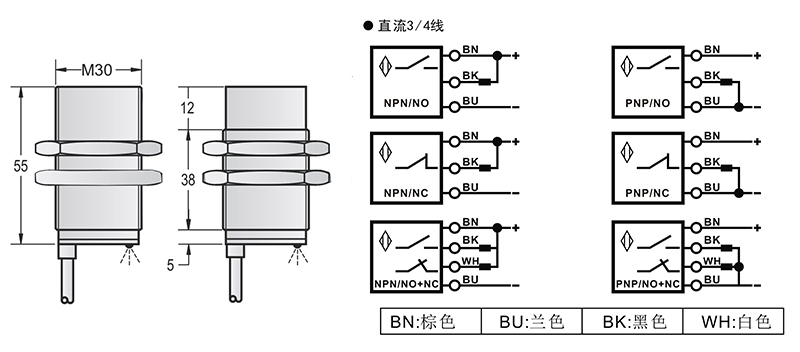 M30標(biāo)準(zhǔn)出線(xiàn)式金屬感應(yīng)面接近開(kāi)關(guān)